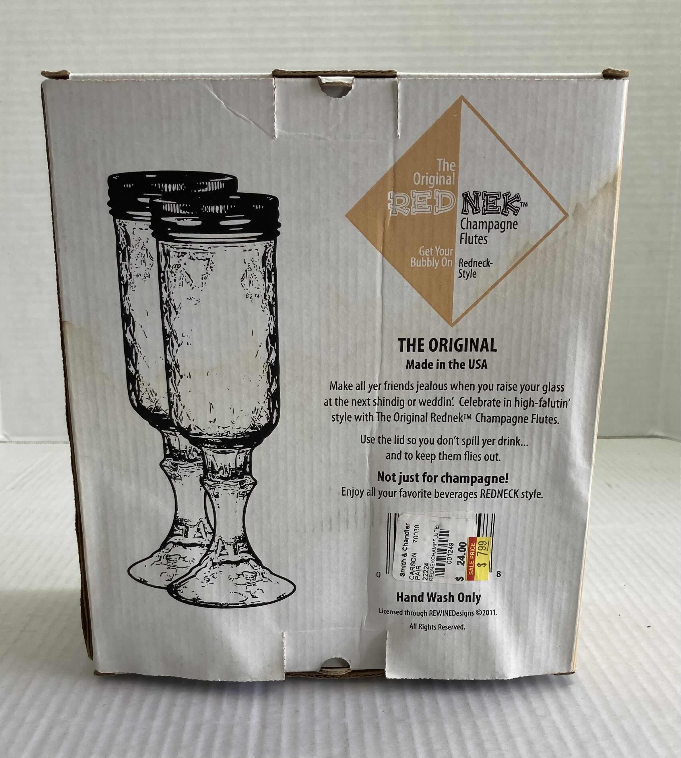 Photo 1 of NEW CARSON GLASS REDNECK CHAMPAGNE FLUTES (2PACK) 12OZ