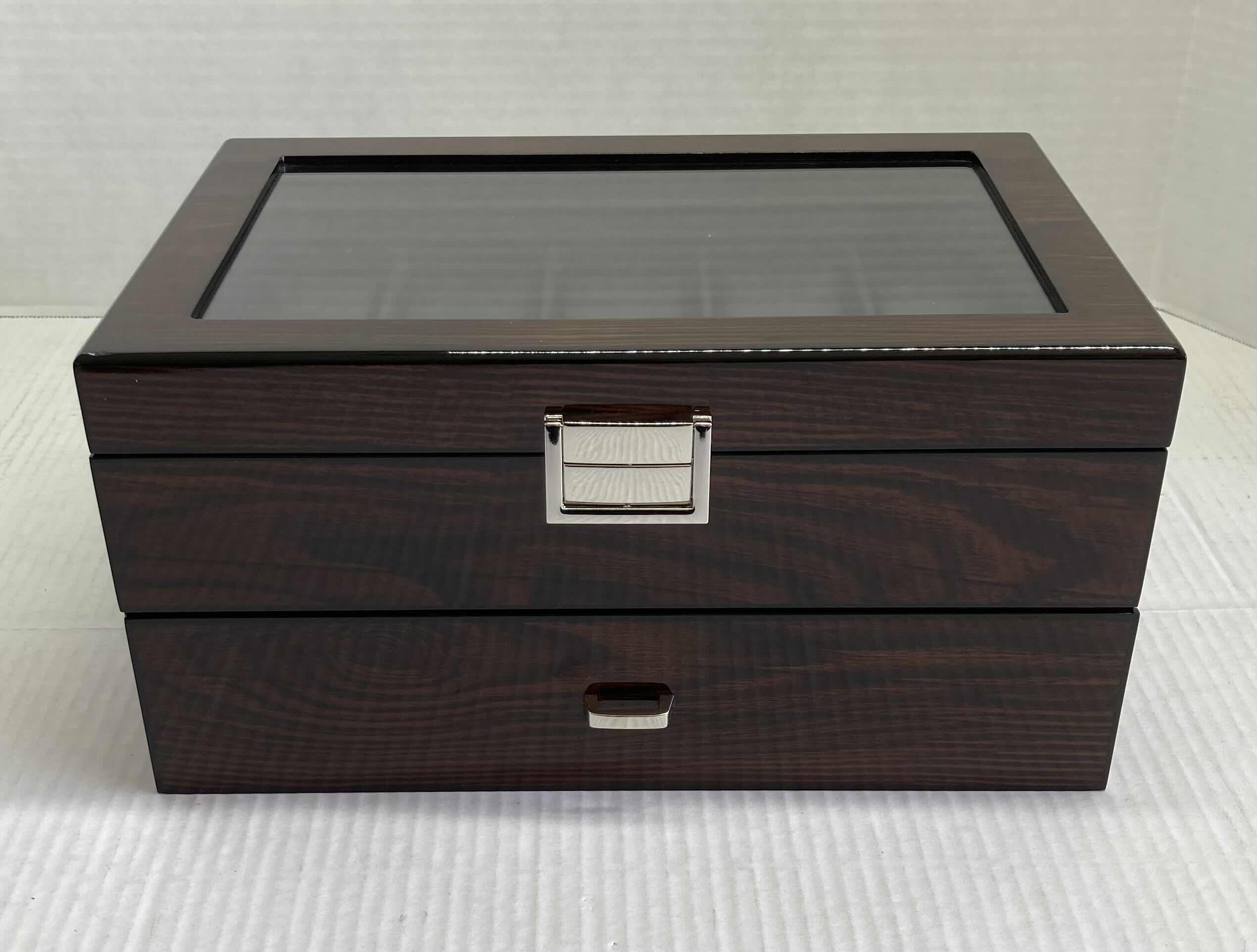 Photo 1 of NEW BROWN BEWISHOME WATCH BOX W GLASS TOP LEATHER INTERIOR 11.73” X 7.83” H5.59”