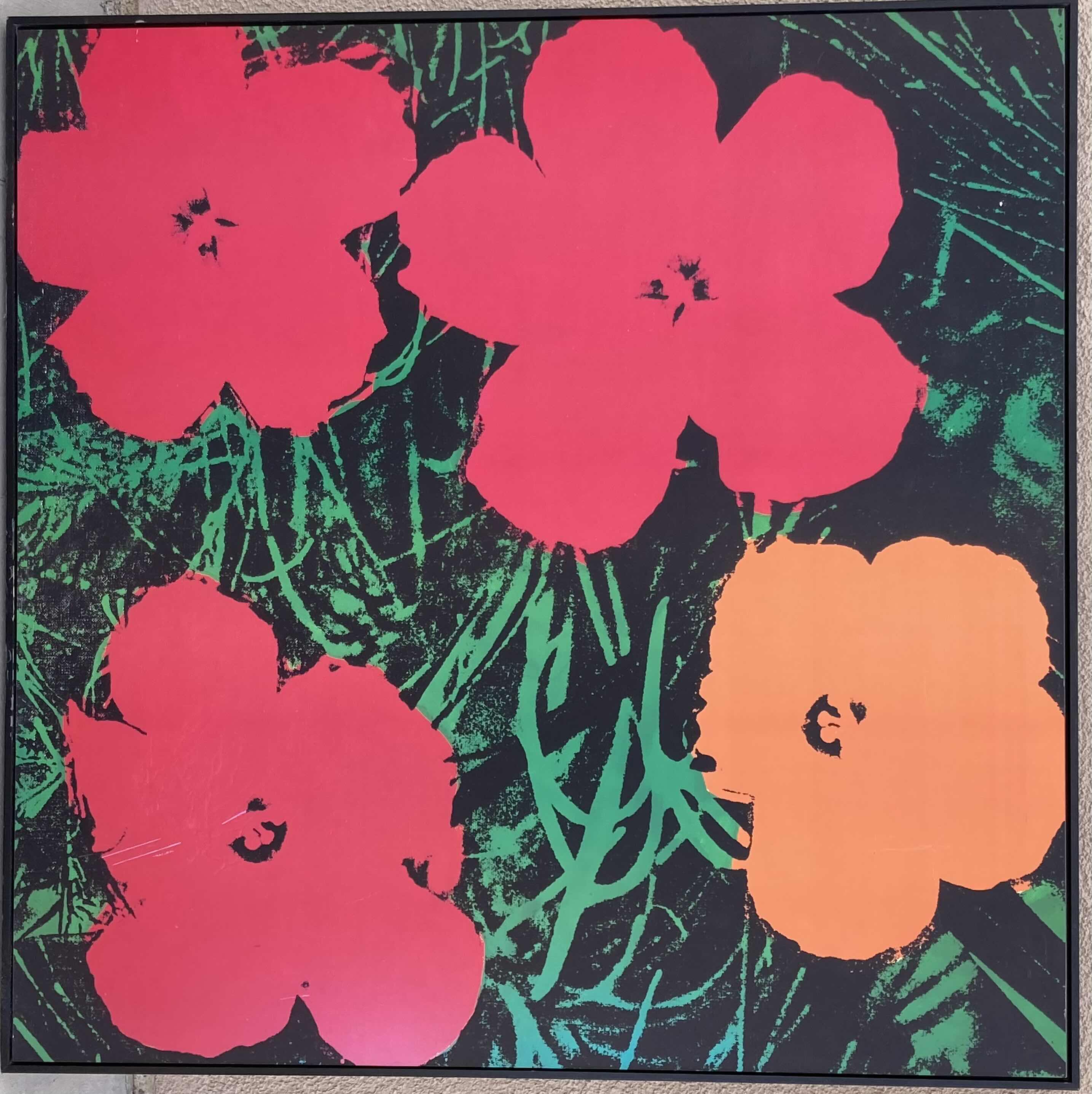 Photo 1 of FOUR FLOWERS LOW PROFILE BLACK FRAMED REPRINT ARTWORK BY ANDY WARHOL 37.5” X 37.5”