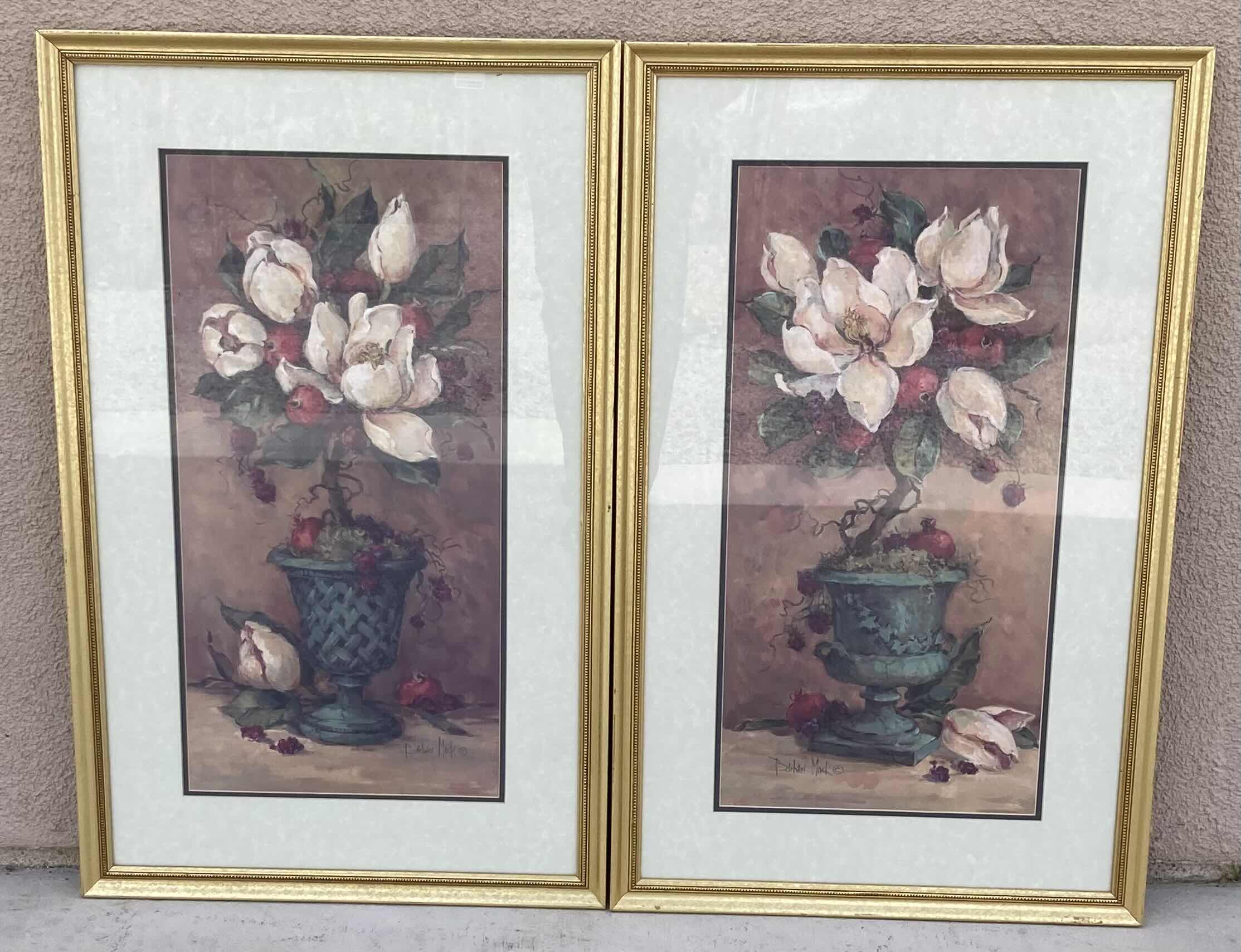 Photo 1 of FLORAL ARRANGEMENTS GOLD FINISH FRAMED ARTWORK BY BARBARA MARK (2) 20” X 32”