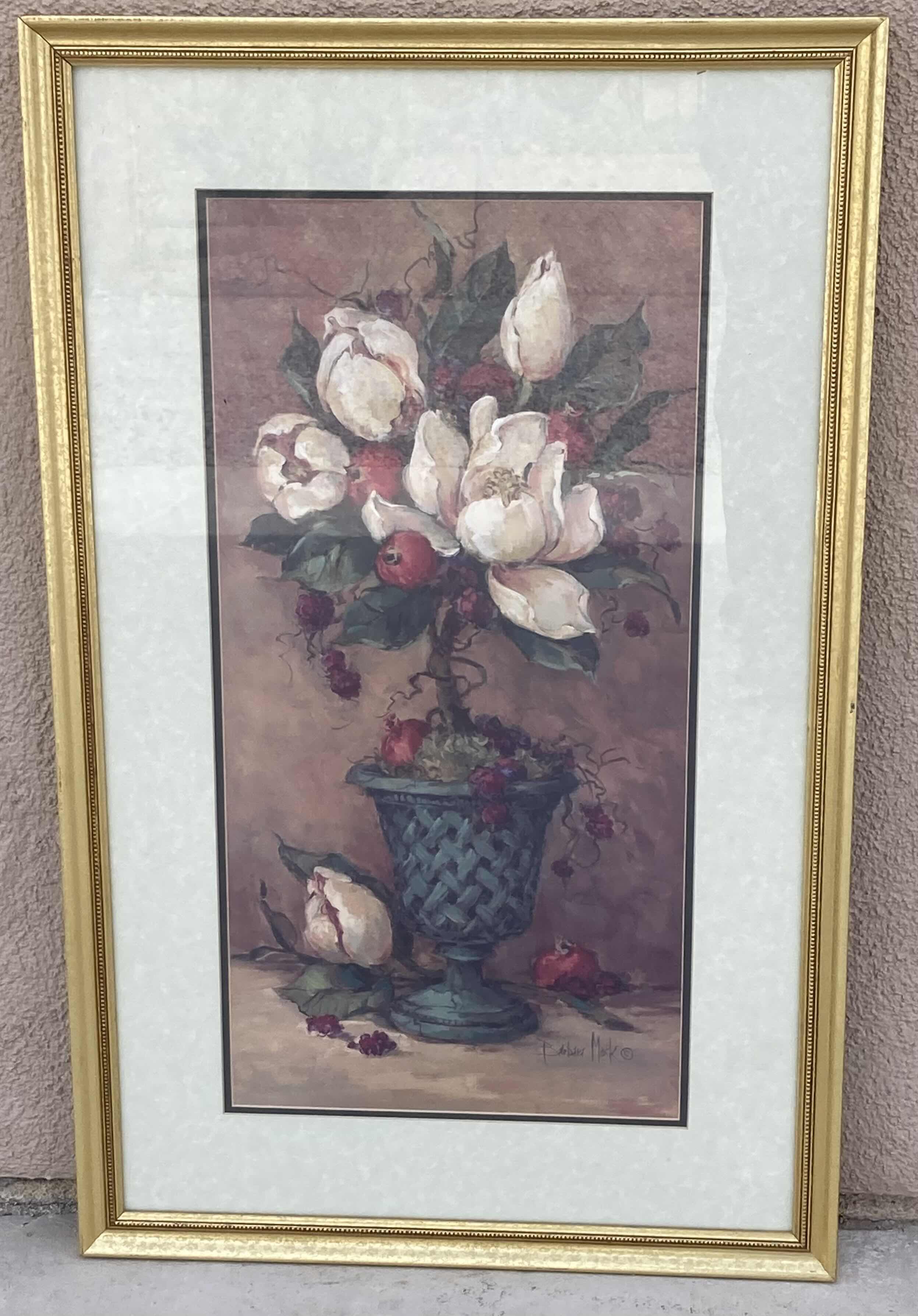 Photo 2 of FLORAL ARRANGEMENTS GOLD FINISH FRAMED ARTWORK BY BARBARA MARK (2) 20” X 32”