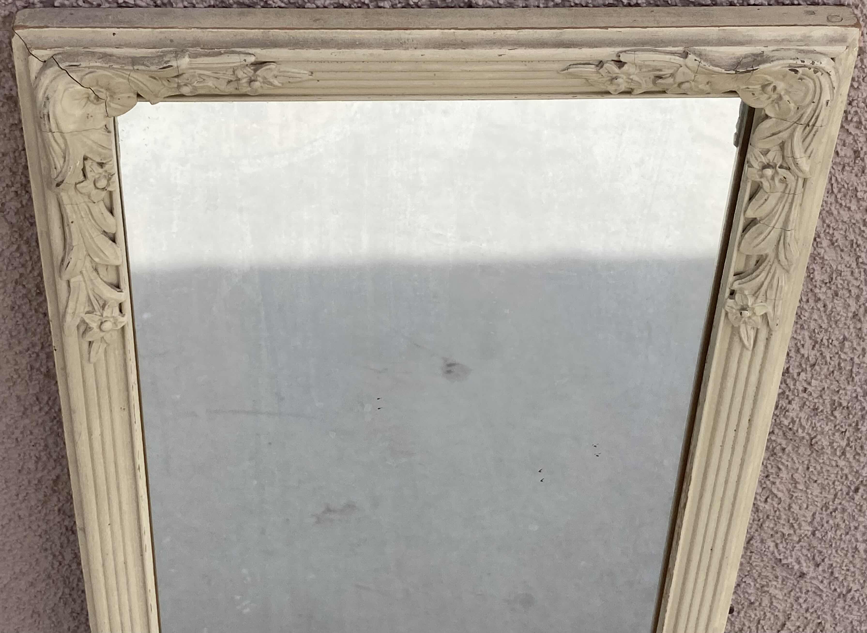 Photo 2 of ANTIQUE FLORAL CARVED SOLID WOOD FRAMED MIRROR 12” X 46”