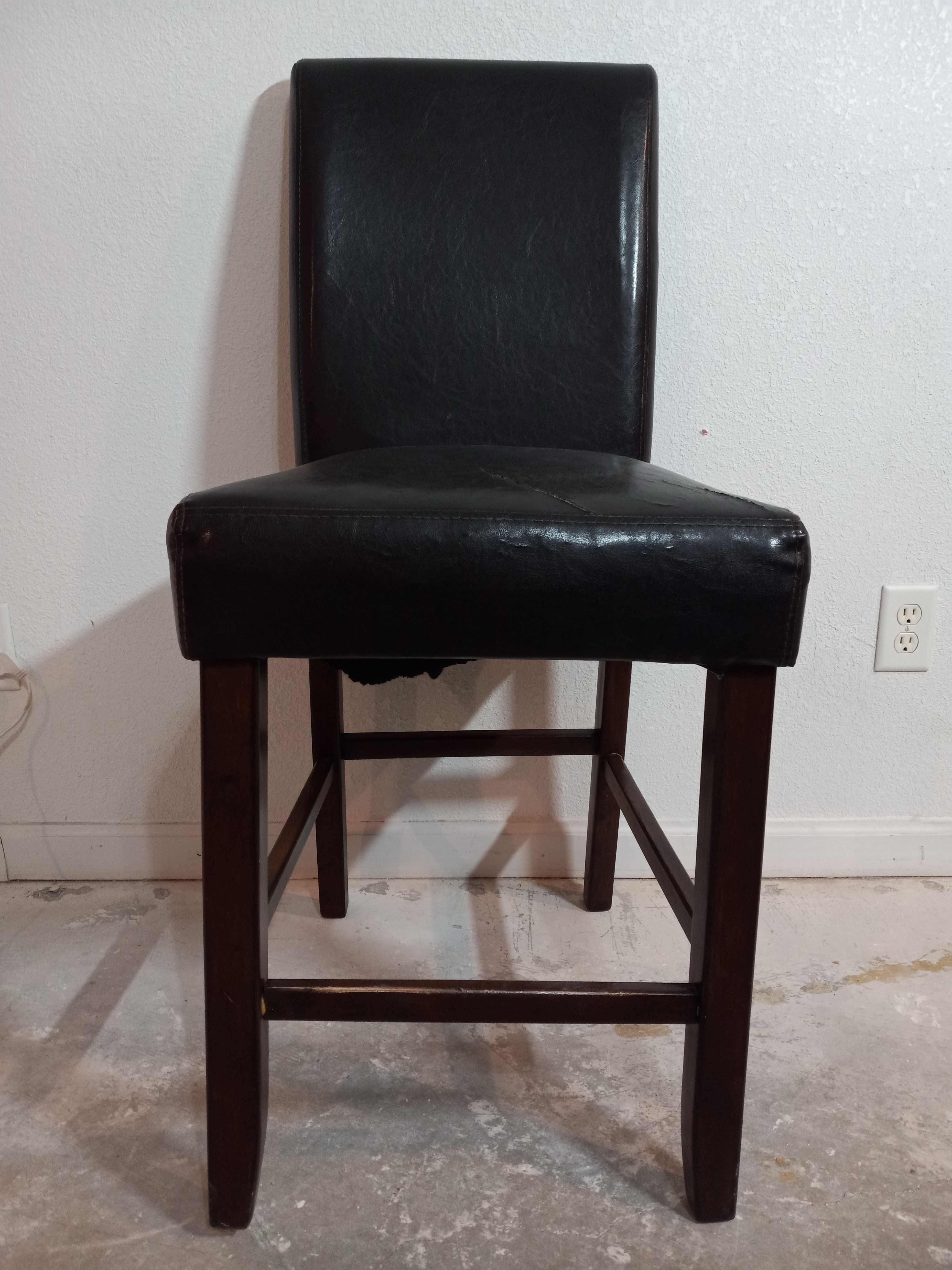 Photo 1 of BLACK LEATHER DARK WOOD BASE SIDE CHAIR 16” X 20” H42”