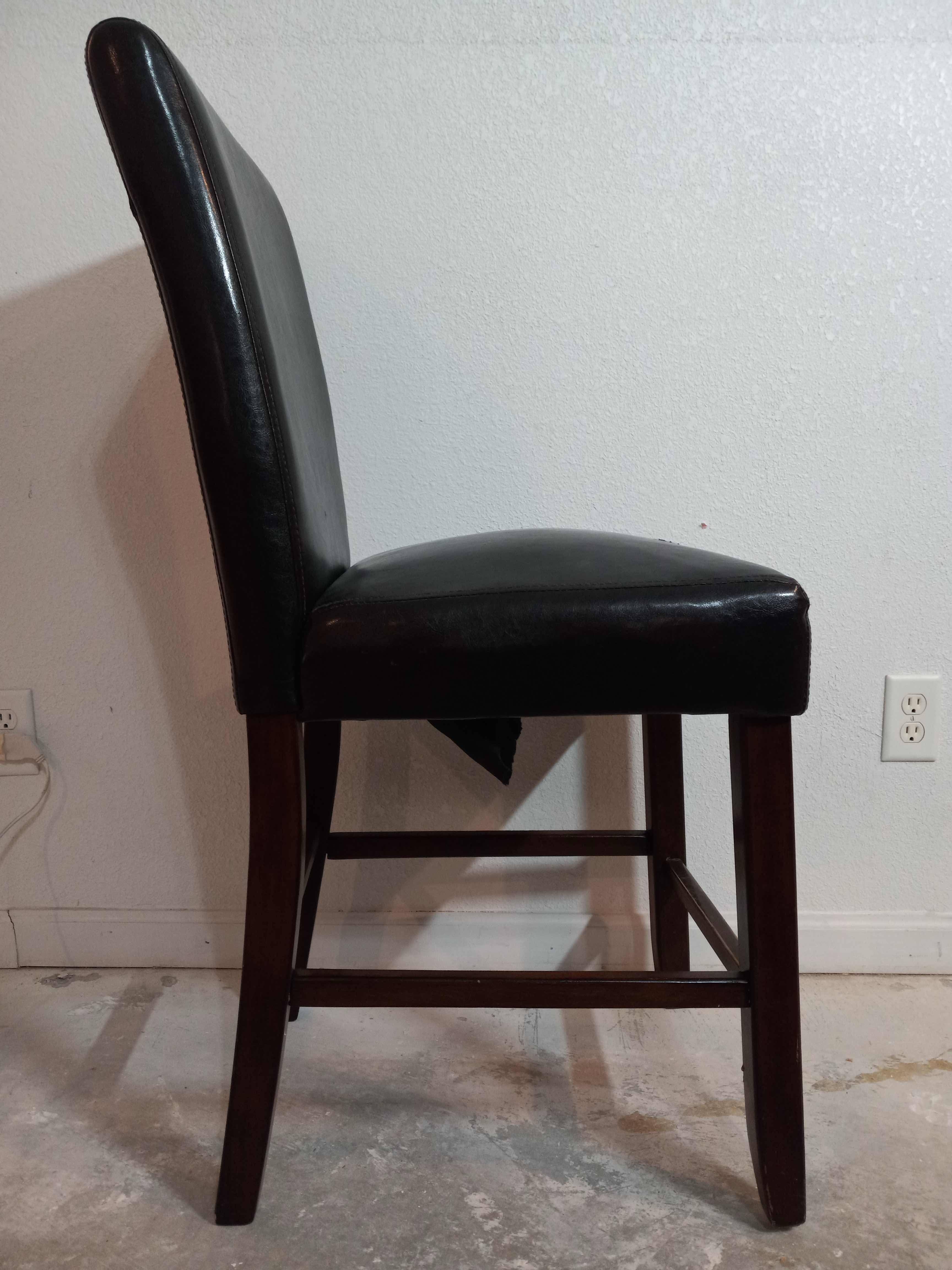 Photo 2 of BLACK LEATHER DARK WOOD BASE SIDE CHAIR 16” X 20” H42”