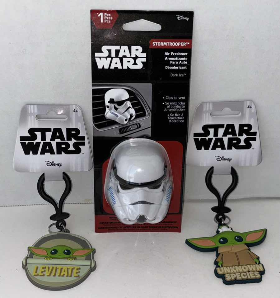 Photo 1 of STAR WARS STORMTROOPER AIR FRESHENER & 2 PC STAR WARS THE CHILD PVC SOFT TOUCH BAG CLIPS