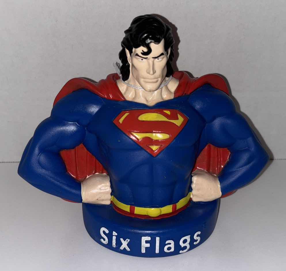 Photo 1 of 1996 DC COMICS SIX FLAG 6.5”SUPERMAN BUST/PIGGY BANK