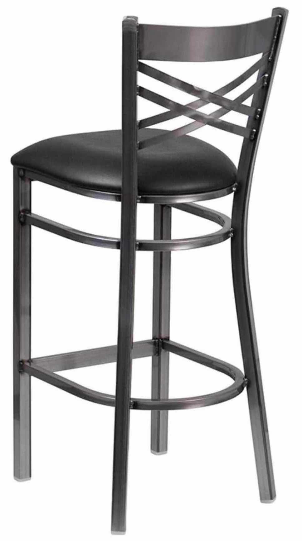 Photo 3 of FLASH FURNITURE HERCULES SERIES CLEAR COATED “X” BACK METAL RESTAURANT BARSTOOL W BLACK VINYL SEAT, 17” X 18” H42.25”(1)