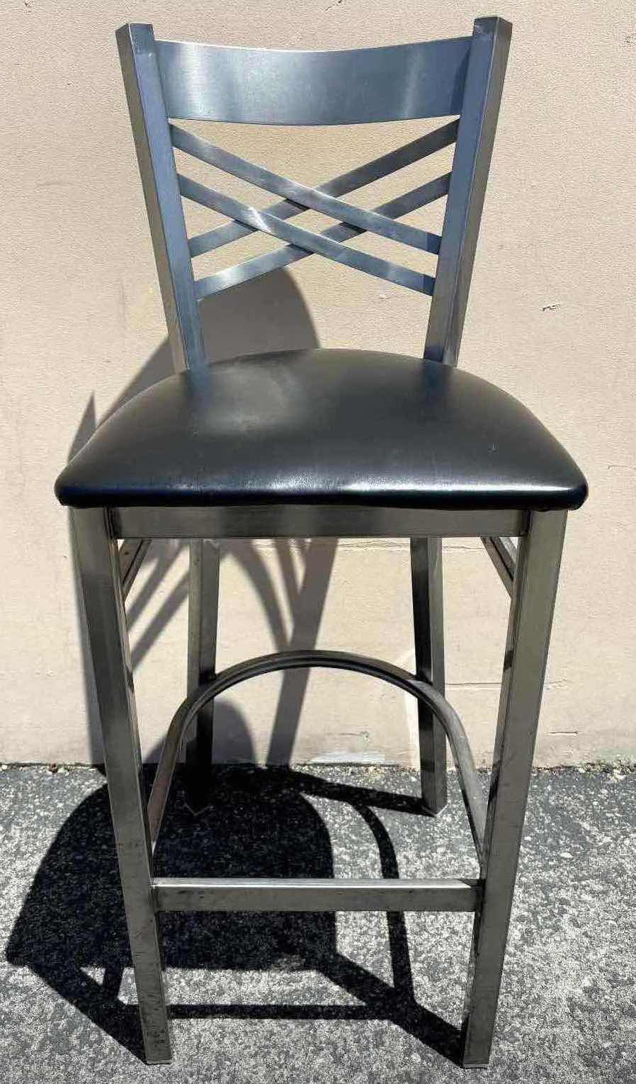 Photo 4 of FLASH FURNITURE HERCULES SERIES CLEAR COATED “X” BACK METAL RESTAURANT BARSTOOL W BLACK VINYL SEAT, 17” X 18” H42.25”(1)