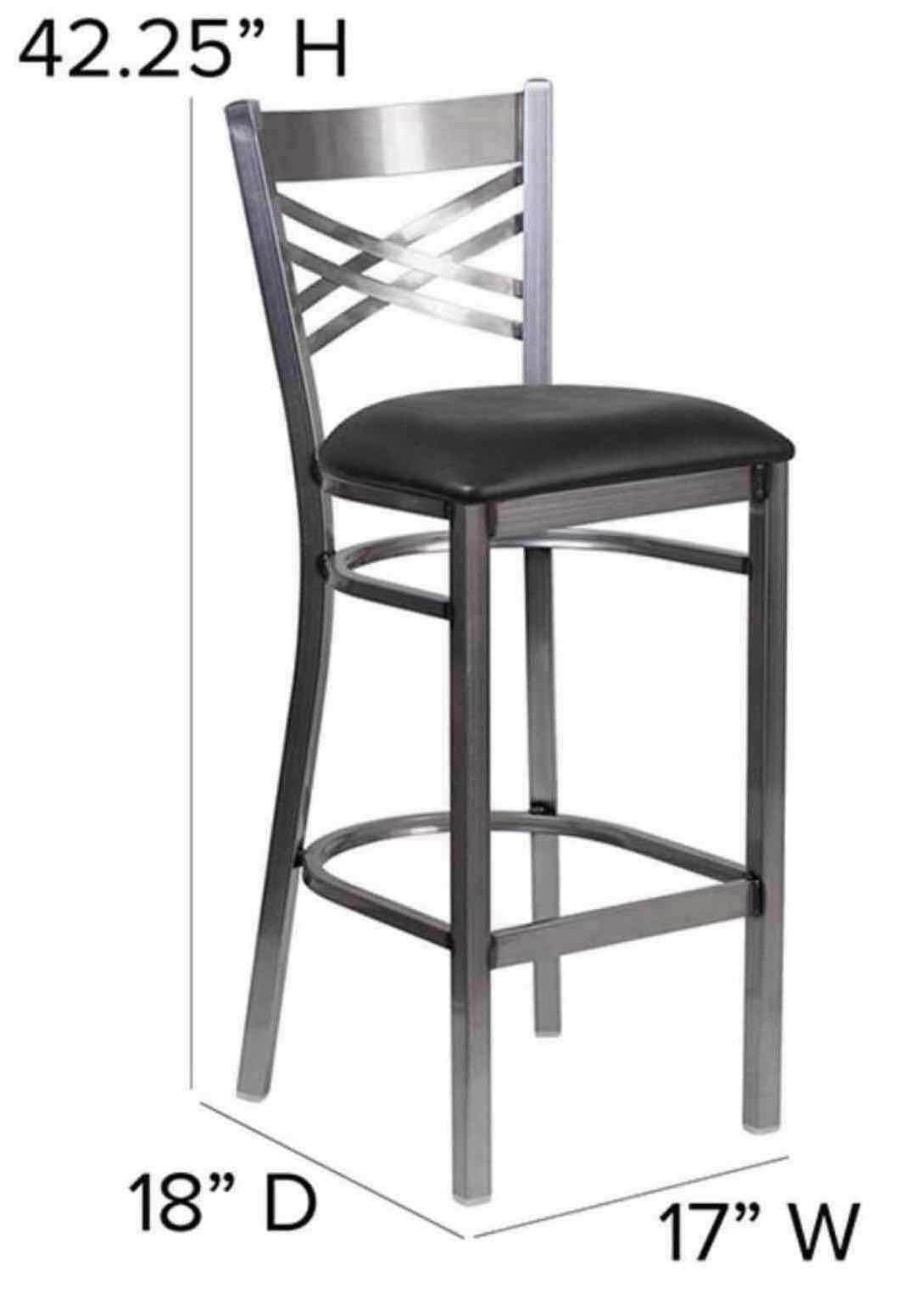 Photo 5 of FLASH FURNITURE HERCULES SERIES CLEAR COATED “X” BACK METAL RESTAURANT BARSTOOL W BLACK VINYL SEAT, 17” X 18” H42.25”(1)