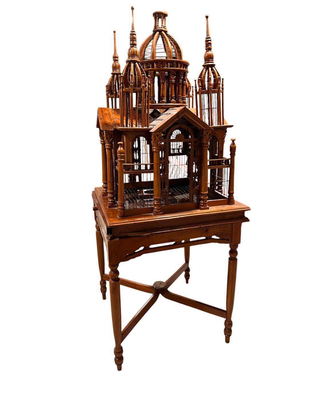 Photo 1 of MAITLAND SMITH MAHOGANY WOOD CATHEDRAL BIRDCAGE 27” X 26.5” H65” (READ NOTES)