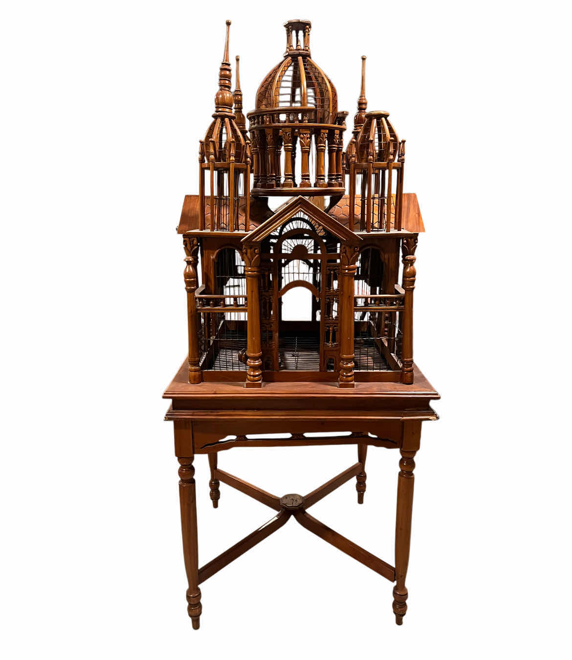 Photo 1 of MAITLAND SMITH MAHOGANY WOOD CATHEDRAL BIRDCAGE 27” X 26.5” H65” (READ NOTES)