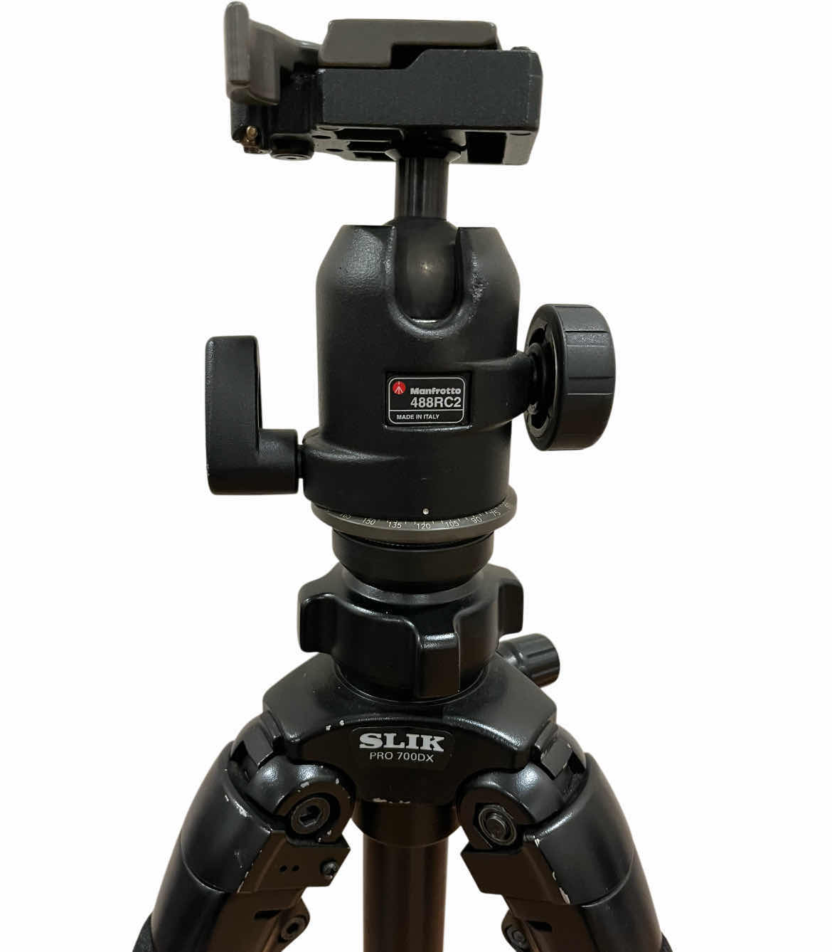 Photo 1 of SLIK PRO AMT PHOTOGRAPHY TRIPOD MODEL 700DX W MANFROTTO MIDI BALL W RAPID CONNECT 2 SYSTEM MODEL 488RC2