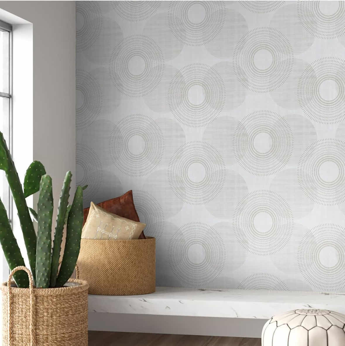 Photo 1 of NEW FIESOON PEEL & STICK SELF-ADHESIVE TEXTURED REMOVABLE WALLPAPER/CONTACT PAPER 15.5” X 197” (BROWN CIRCLES)