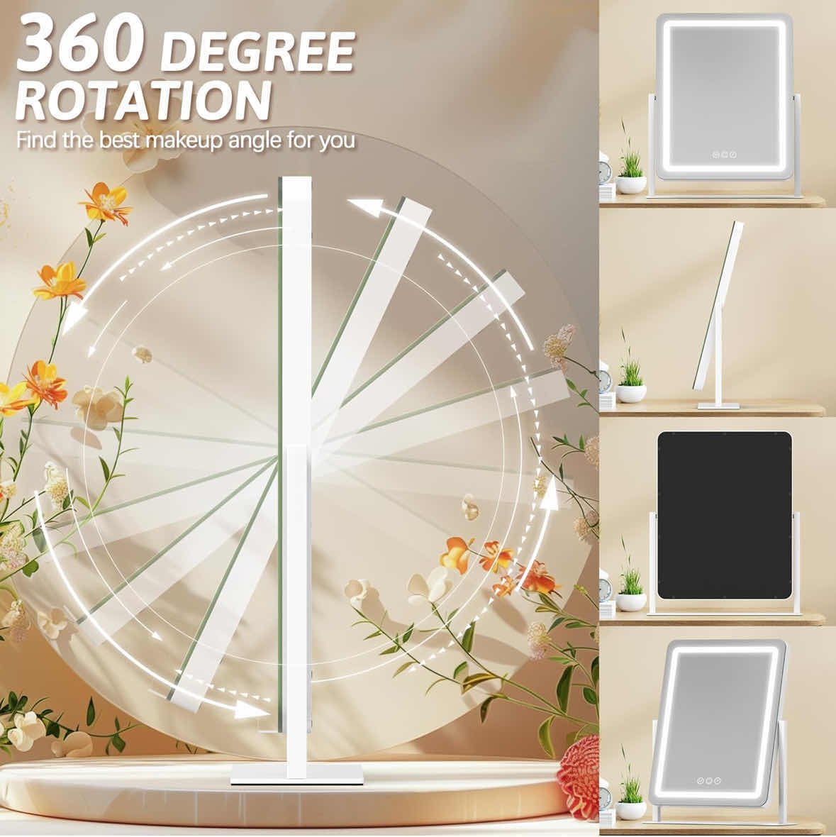 Photo 1 of NEW SLIMOON 16” X 20” VANITY MIRROR W LIGHTS, 3 COLOR DIMMABLE LED LIGHTING SMART TOUCH CONTROL & 360° ROTATION (WHITE)