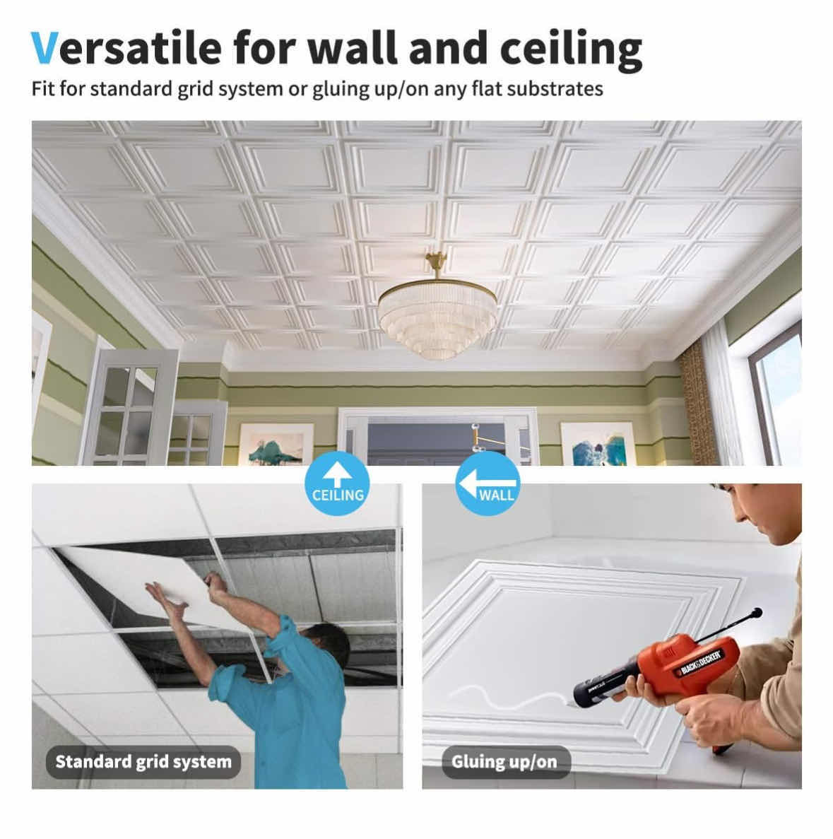 Photo 1 of NEW ART3D PVC CEILING TILES, 24” X 24”, WHITE (12-PACK)