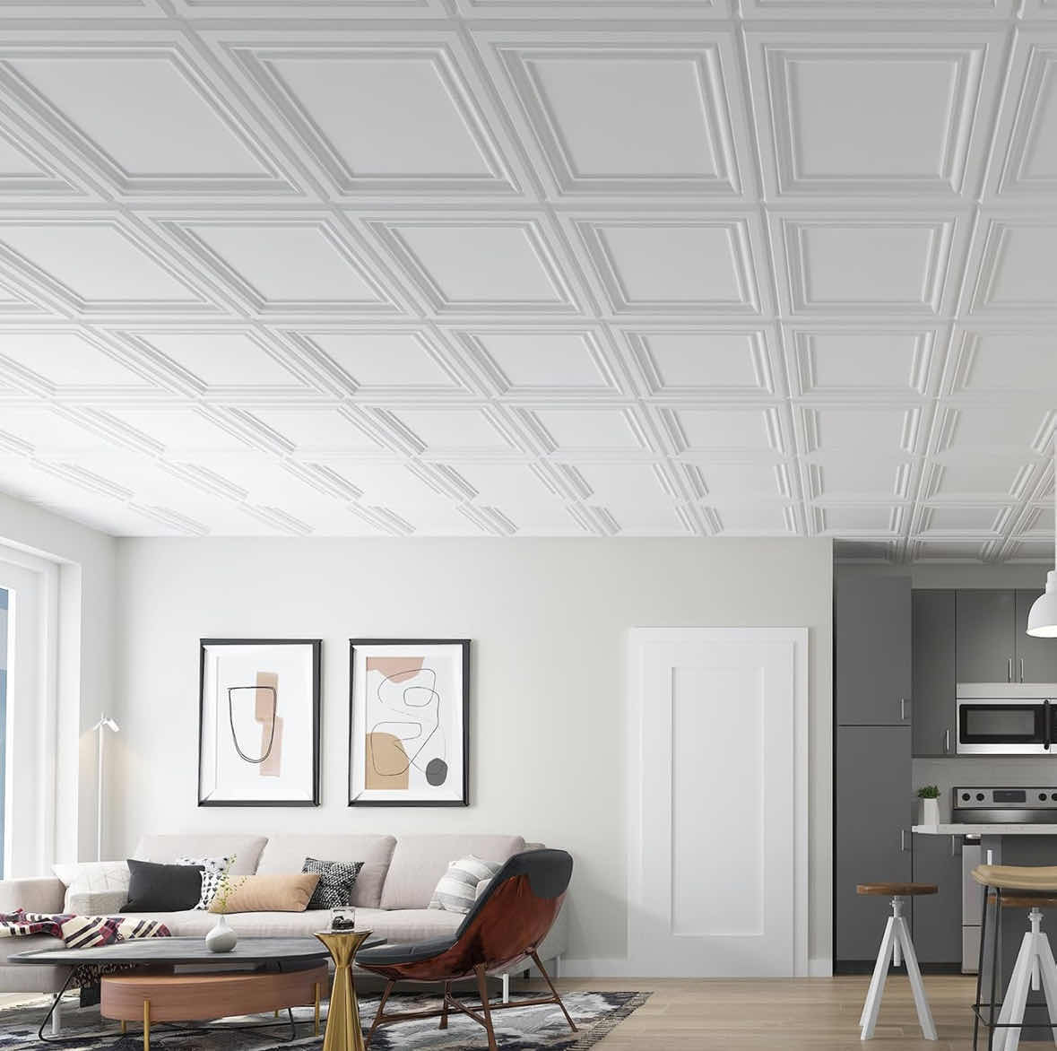 Photo 1 of NEW ART3D PVC CEILING TILES, 24” X 24”, WHITE (12-PACK)