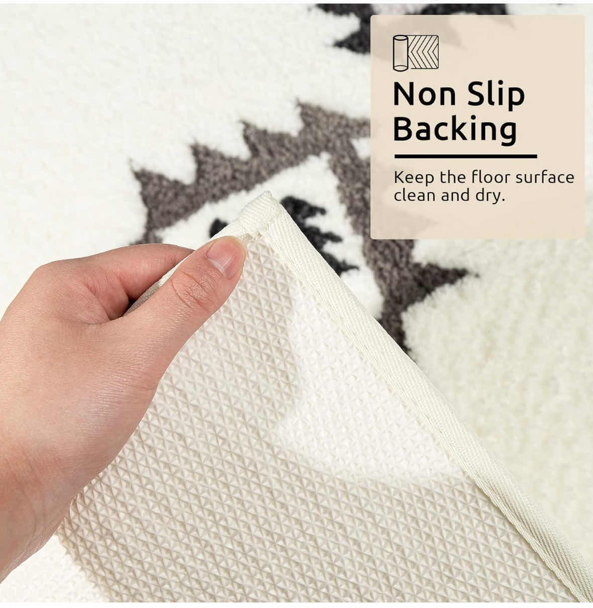 Photo 1 of NEW DEXDE BOHO BATHROOM RUNNER RUG, MOROCCAN GEOMETRIC NON-SLIP LONG BATH RUG, WHITE/BLACK (2’ X 5’ RECTANGLE)