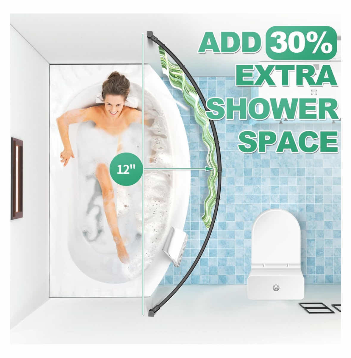 Photo 1 of NEW PRETTY HOME ADJUSTABLE ARCHED/CURVED SHOWER CURTAIN ROD, RUSTPROOF EXPANDABLE ALUMINUM METAL SHOWER ROD 38”-72”, BLACK (NEED TO DRILL)