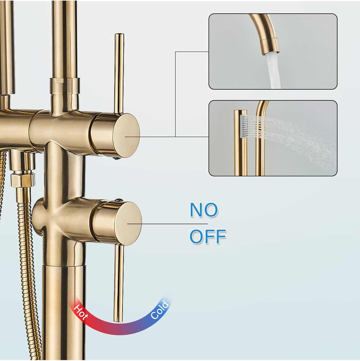 Photo 1 of NEW YAGATAP FREESTANDING BATHTUB FAUCET FLOOR MOUNT TUB FILLER, HIGH FLOW SHOWER FAUCET W HANDHELD SHOWER MIXER TAPS & SWIVEL SPOUT (BRUSHED GOLD)