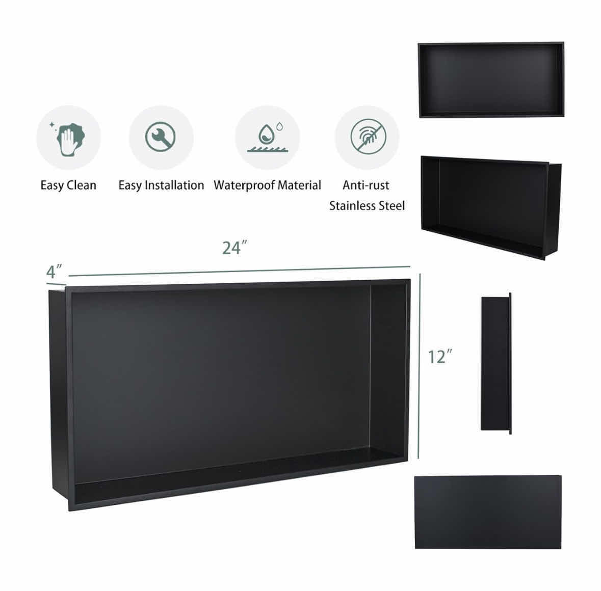 Photo 1 of NEW UNI-GREEN STAINLESS STEEL SHOWER NICHE, NO TILE NEEDED RECESSED SHOWER SHELF ORGANIZER/STORAGE W 2PC MOSAIC MESH, BLACK 3.75” X 24” H12”