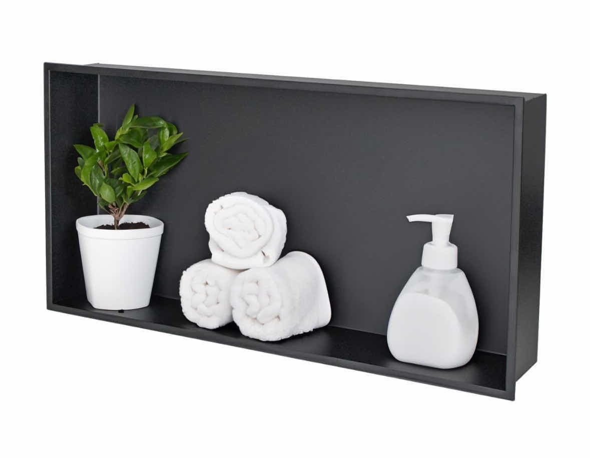 Photo 1 of NEW UNI-GREEN STAINLESS STEEL SHOWER NICHE, NO TILE NEEDED RECESSED SHOWER SHELF ORGANIZER/STORAGE W 2PC MOSAIC MESH, BLACK 3.75” X 24” H12”