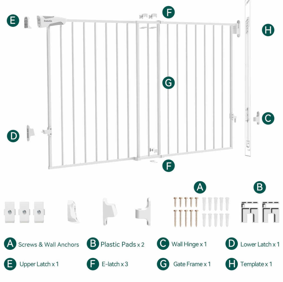 Photo 1 of NEW BABELIO EXTRA WIDE BABY GATE 31.5”-55” NO BOTTOM BAR, 2-IN-1 AUTO CLOSE DOG GATE FOR HOUSE, STAIRS & DOORWAYS W LARGE WALK-THROUGH DOOR (WHITE, MODEL #CB-M-101)