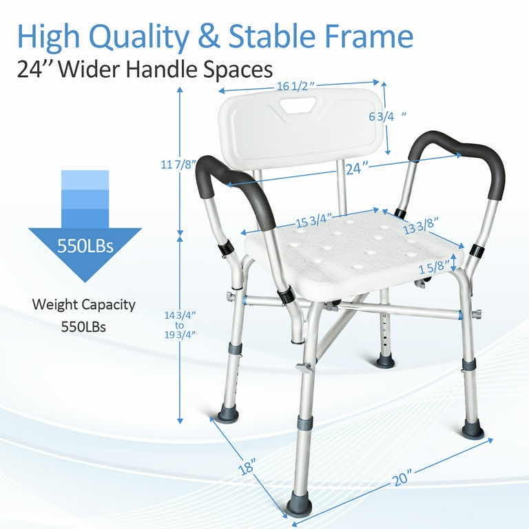 Photo 1 of NEW HEAVY DUTY SHOWER/BATH CHAIR W ARMS W REINFORCED CROSSING BAR, 18” X 24” H27”-31.5” (550 LB CAPACITY)