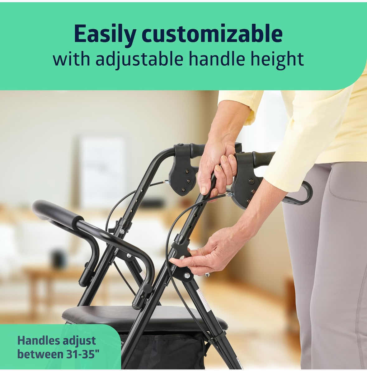 Photo 1 of MEDLINE BASIC ROLLATOR 4-WHEELED FOLDABLE ROLLING WALKER, STEEL W 8” WHEELS, 300 LB CAPACITY (MDS86830EBLS8)