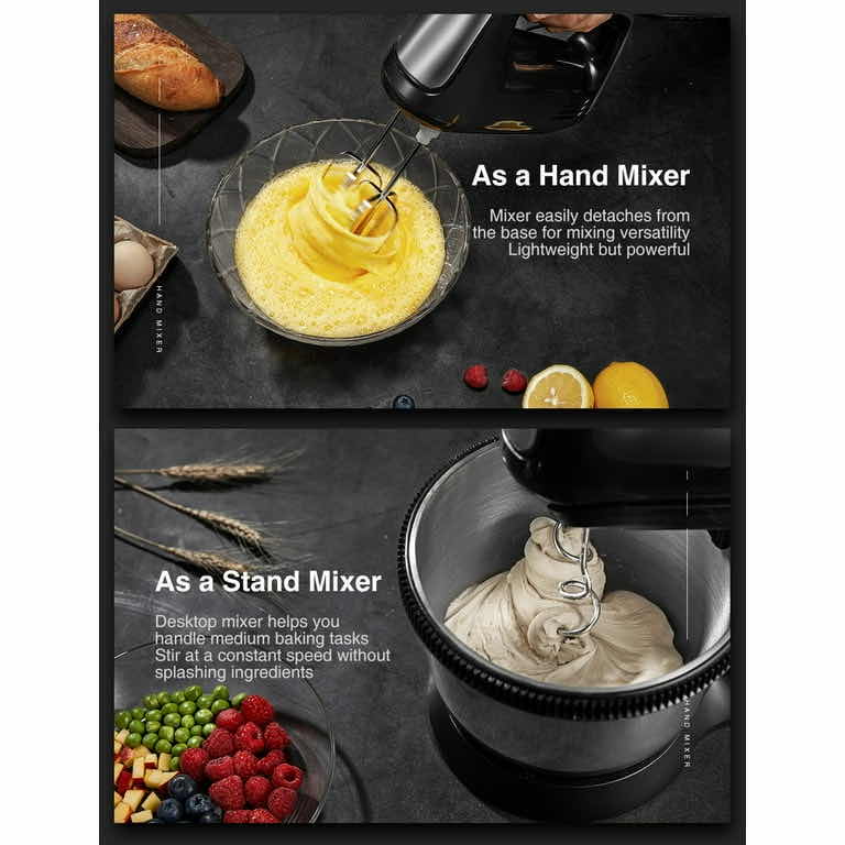 Photo 1 of NEW PHONECT ELECTRIC STAND MIXER W DETACHABLE HAND MIXER, 3.7 QT STAINLESS STEEL ROTATING BOWL, 5 SPEED & TURBO FUNCTION W 2 BEATERS/2 DOUGH HOOKS, 250W (BLACK)