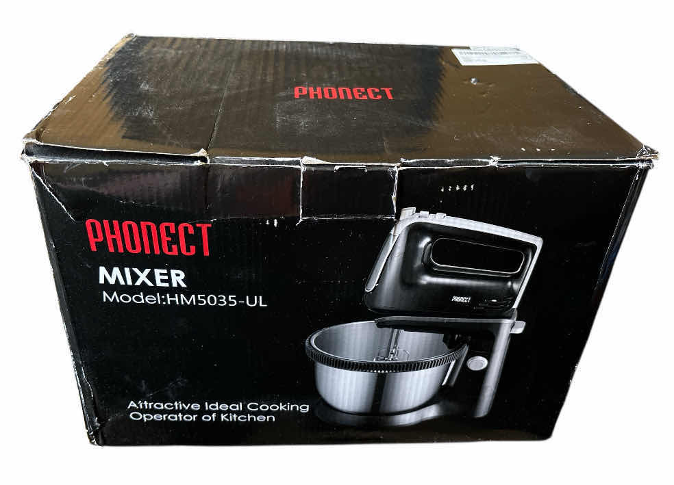 Photo 1 of NEW PHONECT ELECTRIC STAND MIXER W DETACHABLE HAND MIXER, 3.7 QT STAINLESS STEEL ROTATING BOWL, 5 SPEED & TURBO FUNCTION W 2 BEATERS/2 DOUGH HOOKS, 250W (BLACK)