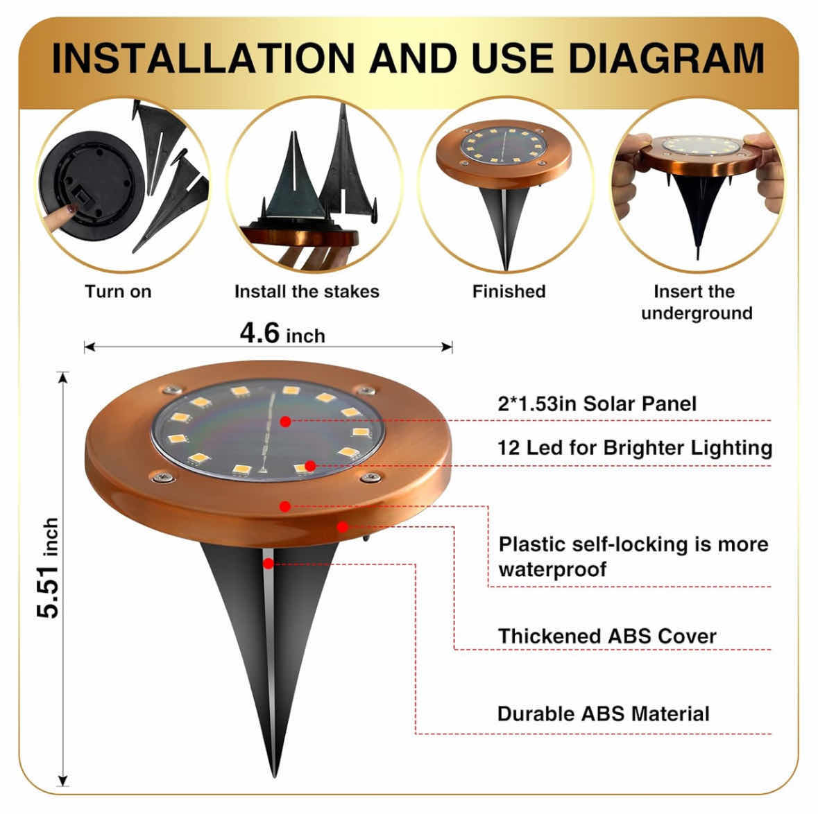 Photo 1 of NEW SOLAR OUTDOOR IN-GROUND LIGHTS, 6-PACK 12 LED DISC LIGHTS FOR PATHWAY/YARD (BRONZE)