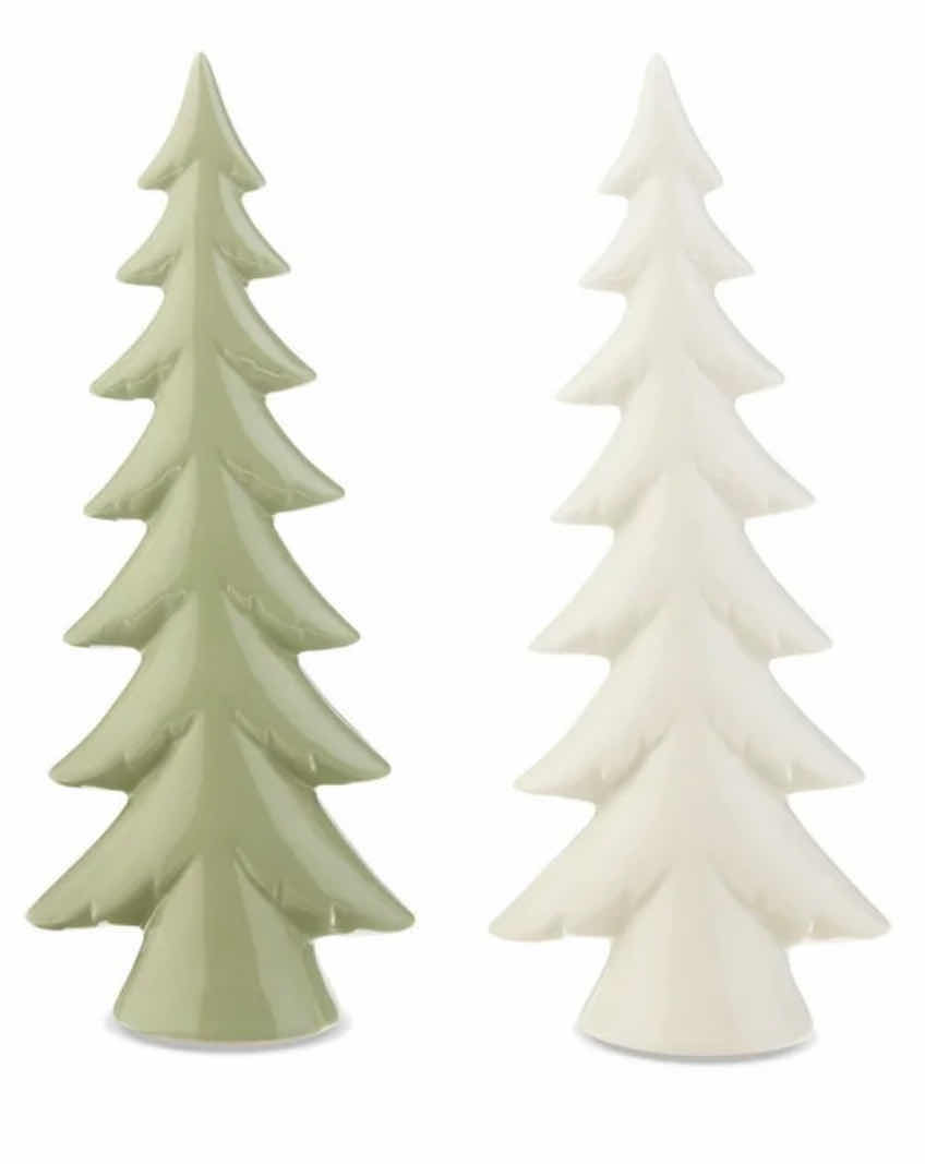 Photo 1 of NEW HOLIDAY TIME CHRISTMAS 10” TABLETOP CERAMIC HOLIDAY TREE DECOR SET OF 2 (WHITE/GREEN)