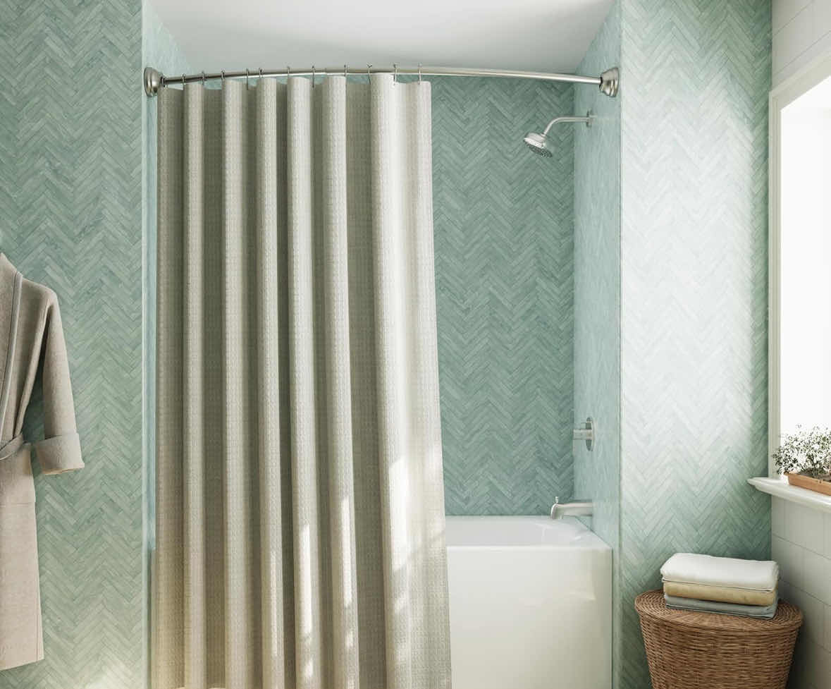 Photo 1 of NEW ZENNA HOME CURVED ADJUSTABLE TENSION SHOWER CURTAIN ROD, 50”-72”, EASY NO DRILL INSTALL, SATIN NICKEL