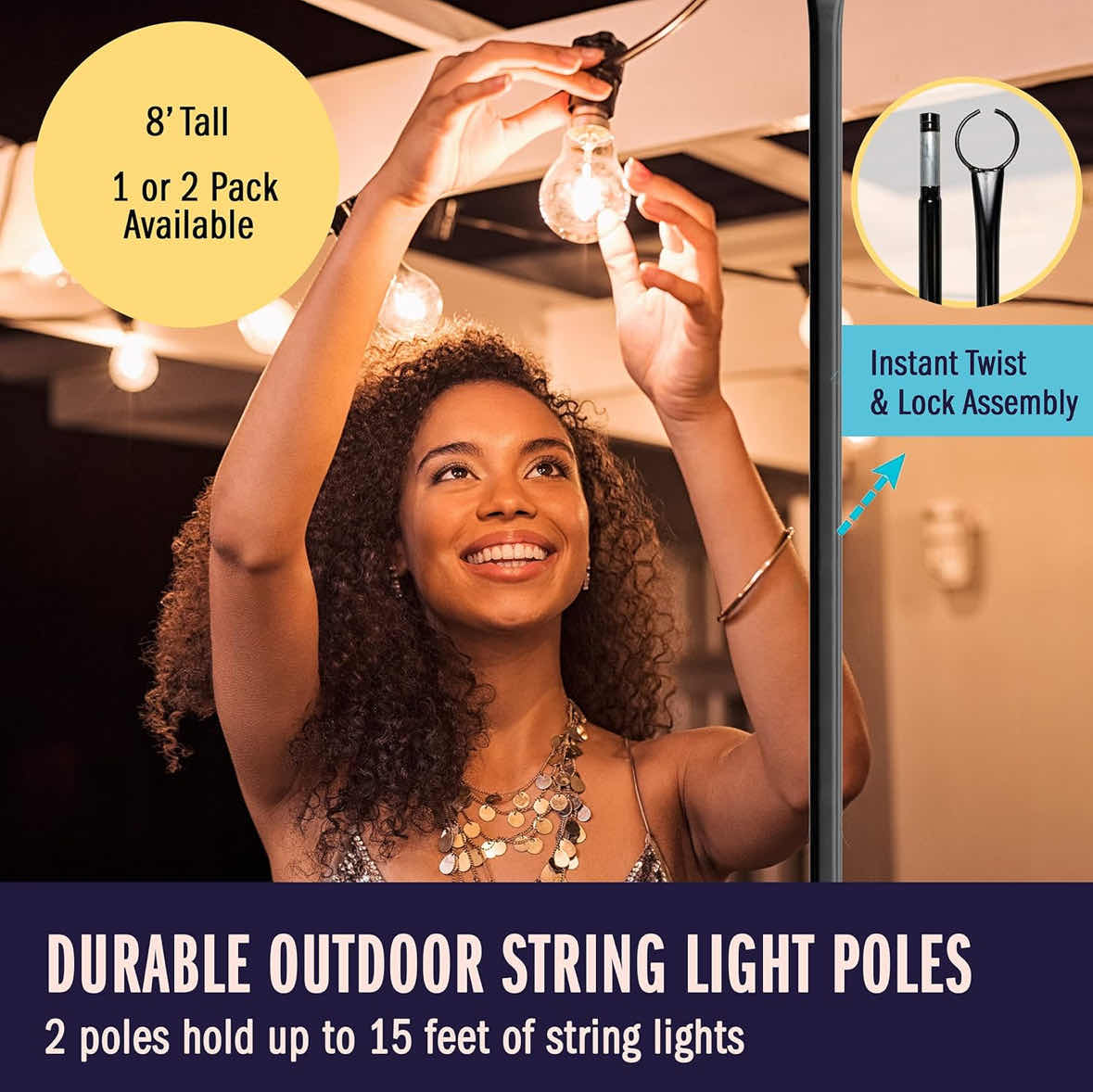 Photo 1 of NEW HOLIDAY STYLING 2-PACK STRING LIGHT POLE FOR OUTDOOR STRING LIGHTS, METAL LIGHT POLE W HOOKS