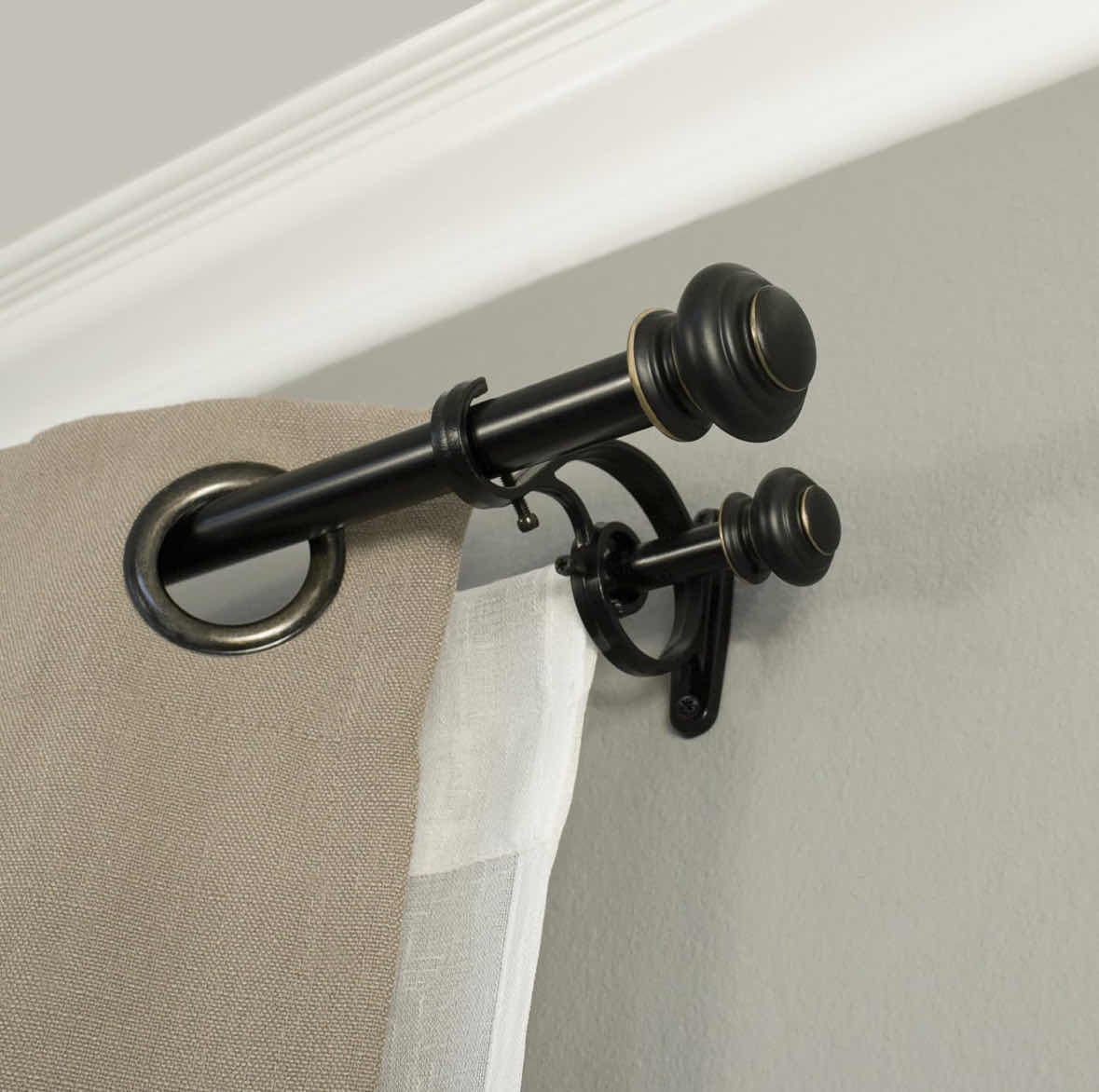 Photo 1 of NEW DECOPOLITAN URN TELESCOPING DOUBLE DRAPERY ROD SET, 72”- 144, ANTIQUE BRONZE