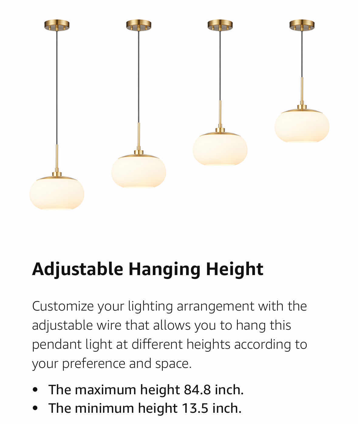 Photo 1 of NEW KAWOTI BRASS ADJUSTABLE PENDANT LIGHT W MILKY GLASS SHADE 10” X 10” H84”