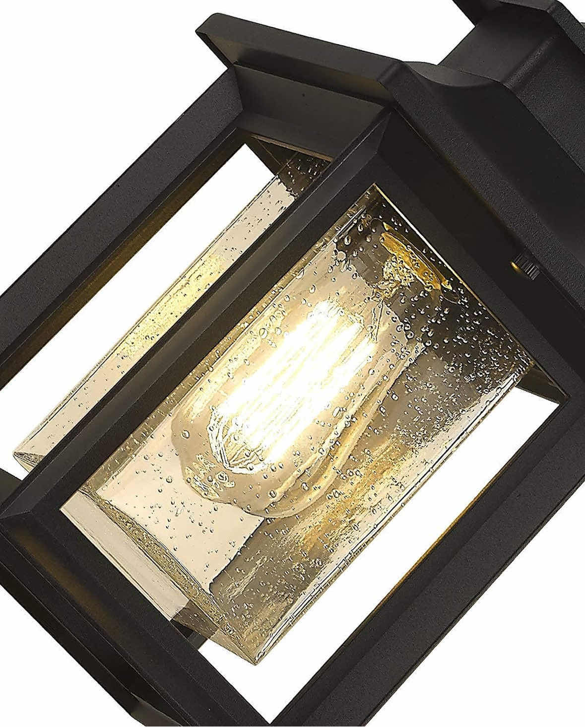 Photo 1 of NEW KAUEN FARMHOUSE OUTDOOR PENDANT LIGHT FIXTURE, BLACK METAL W CLEAR SEEDED GLASS, HEIGHT ADJUSTABLE EXTERIOR LANTERN (2455-1H)