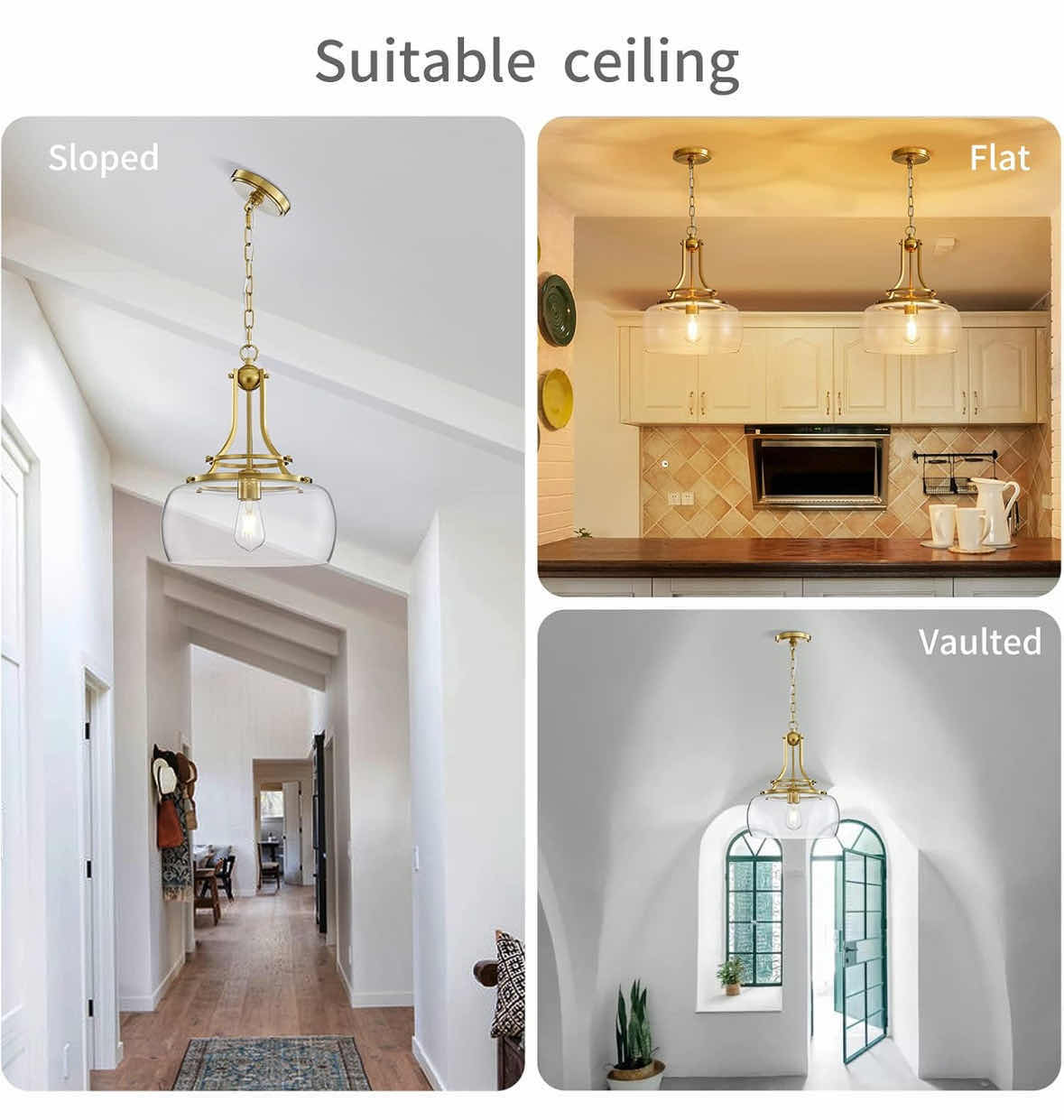 Photo 1 of NEW WUZUPS INDUSTRIAL ROUND CEILING PENDANT LIGHT FIXTURE/CHANDELIER W CLEAR GLASS SHADE, BRUSHED GOLD