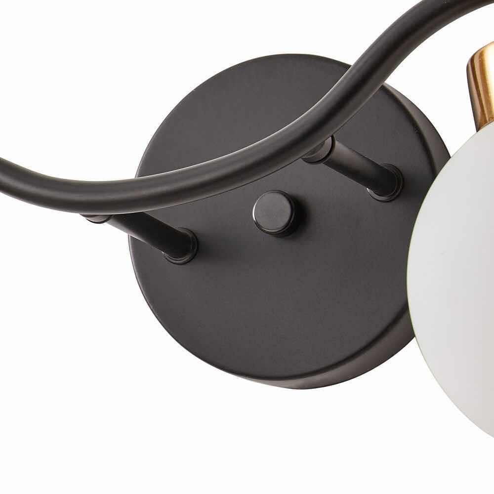 Photo 1 of NEW BED BATH & BEYOND MODERN 2-LIGHT VANITY LIGHTING FIXTURE, BLACK FINISH/OIL RUBBED BRONZE W WHITE GLOBE GLASS SHADES