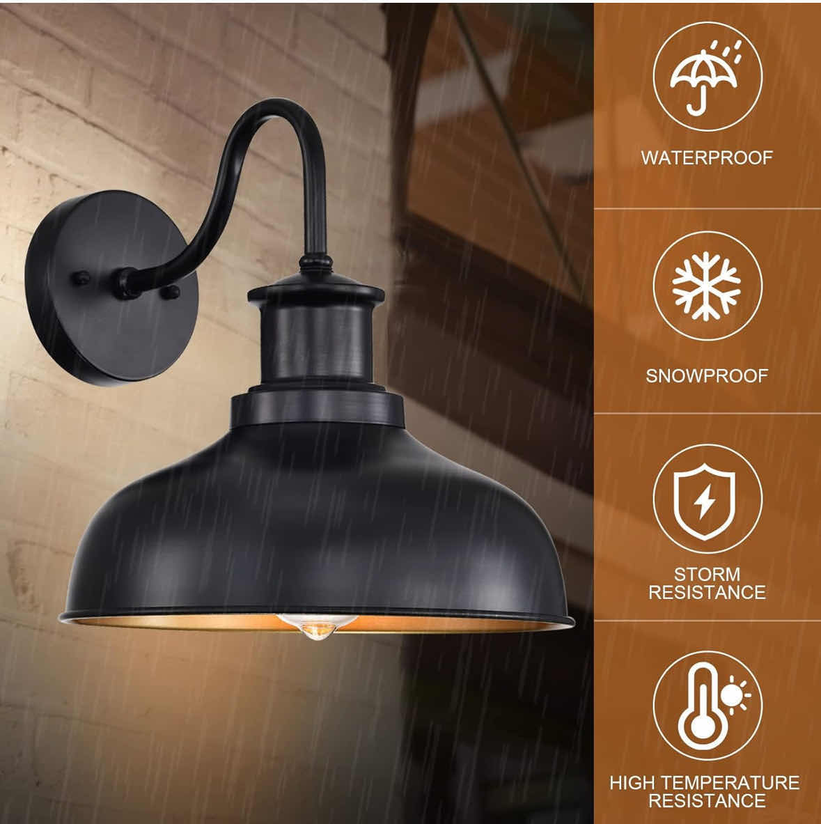 Photo 1 of NEW DIYEL OUTDOOR GOOSENECK BARN LIGHT FIXTURE, BLACK/GOLD (RZ007 BK)