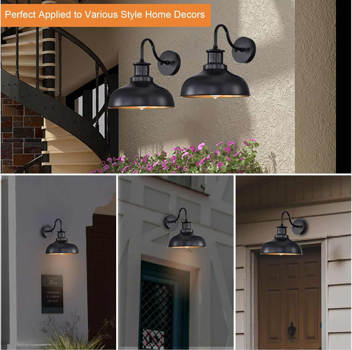 Photo 1 of NEW DIYEL OUTDOOR GOOSENECK BARN LIGHT FIXTURE, BLACK/GOLD (RZ007 BK)