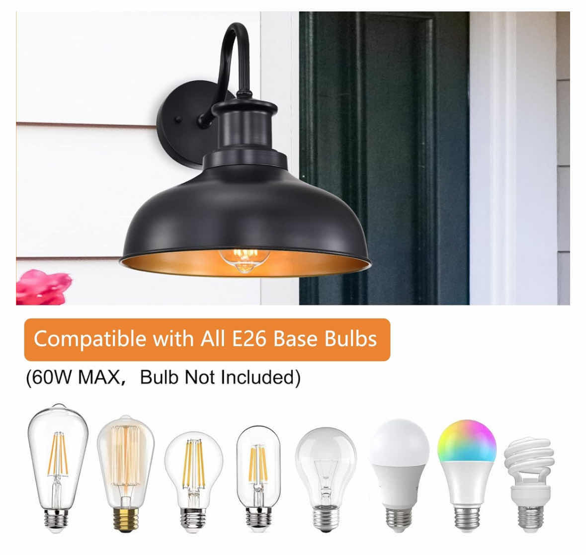 Photo 1 of NEW DIYEL OUTDOOR GOOSENECK BARN LIGHT FIXTURE, BLACK/GOLD (RZ007 BK)