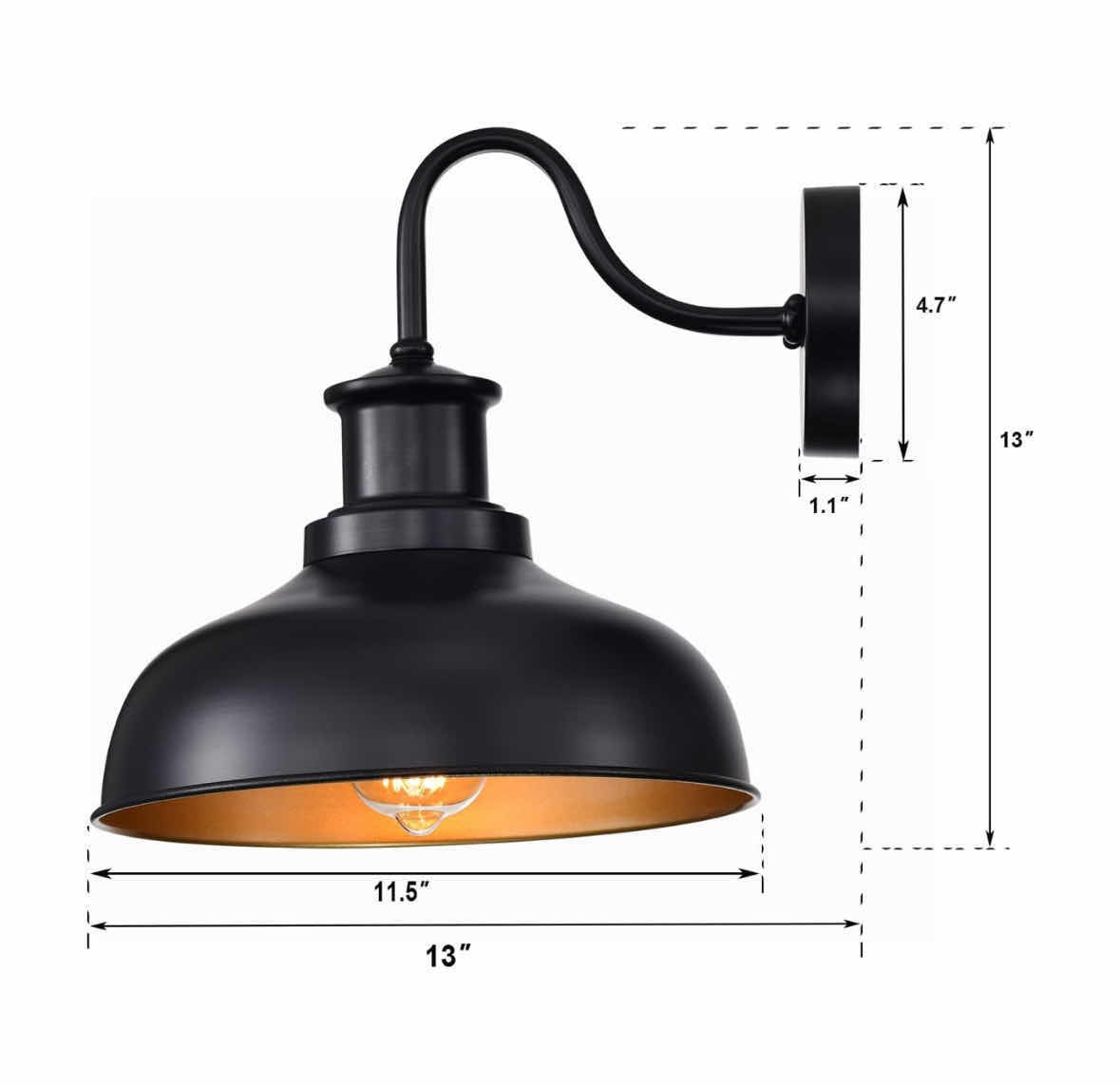 Photo 1 of NEW DIYEL OUTDOOR GOOSENECK BARN LIGHT FIXTURE, BLACK/GOLD (RZ007 BK)