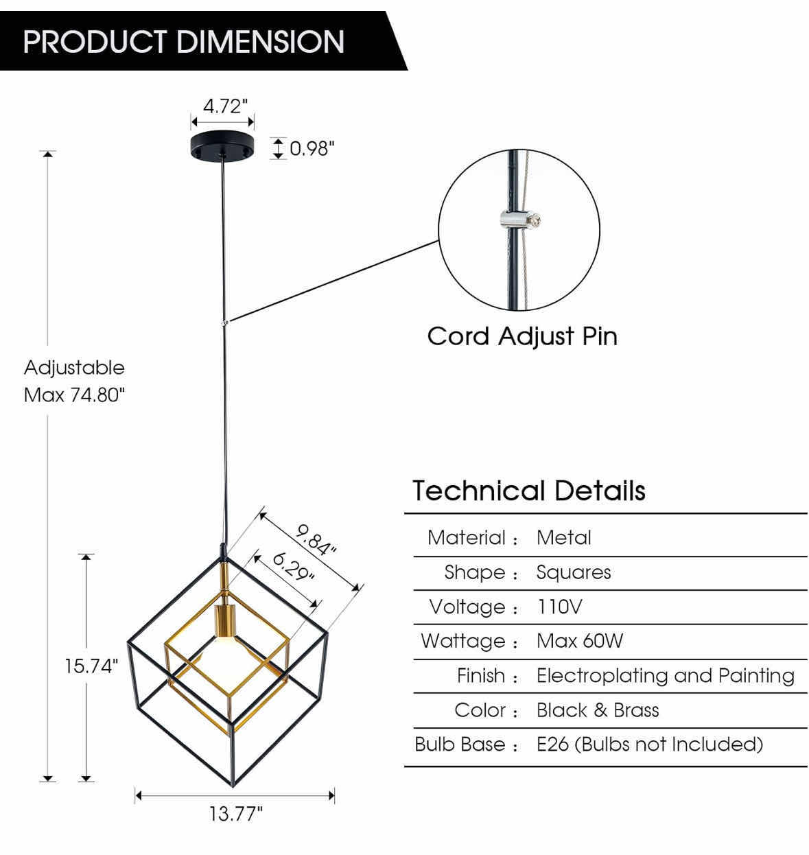 Photo 1 of NEW SHANSRUI MODERN GEOMETRIC 1-LIGHT HANGING CHANDELIER LIGHT FIXTURE, BLACK/BRASS