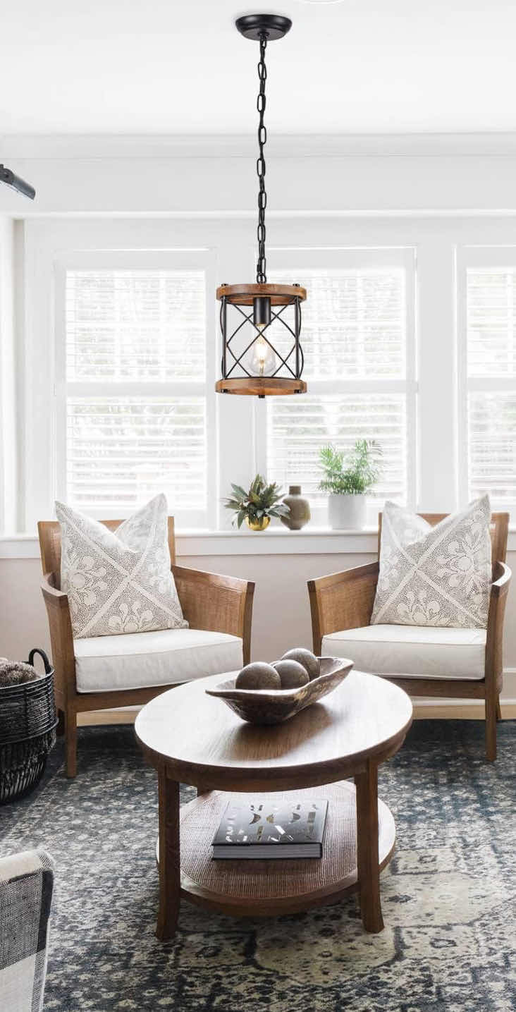 Photo 1 of NEW VIANIS FARMHOUSE PENDANT LIGHT, WOOD W BLACK METAL ACCENTS