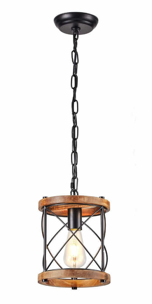 Photo 1 of NEW VIANIS FARMHOUSE PENDANT LIGHT, WOOD W BLACK METAL ACCENTS