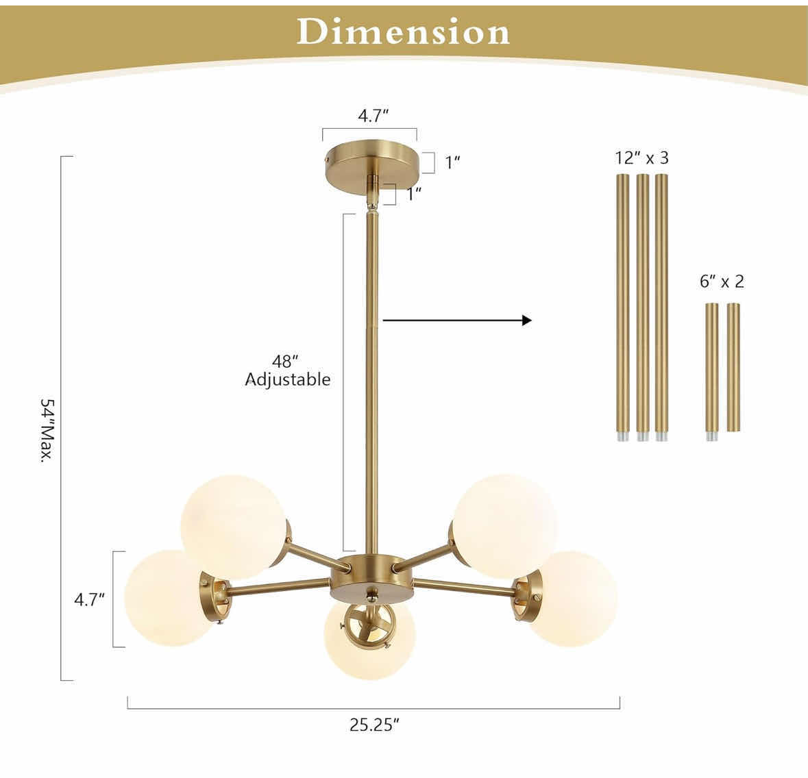 Photo 1 of NEW WINGBO 5-LIGHT SPUTNIK CHANDELIER, MODERN PENDANT LIGHT FIXTURE W 4.7” OPAL WHITE GLASS GLOBE SHADES FOR FLAT & SLOPED CEILING, GOLD