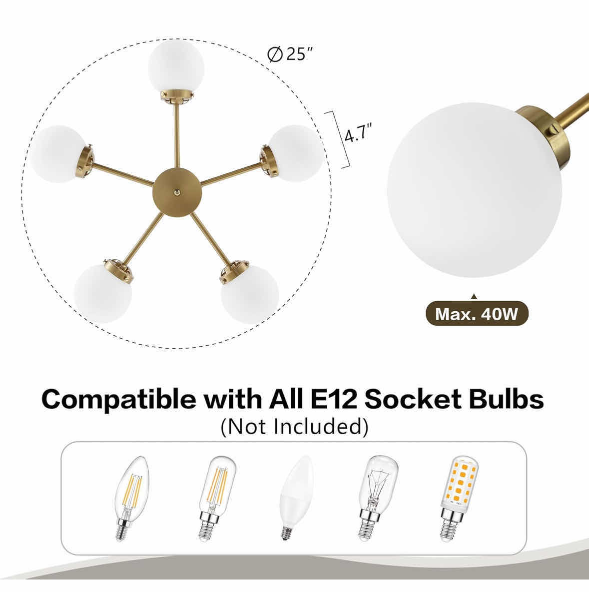 Photo 1 of NEW WINGBO 5-LIGHT SPUTNIK CHANDELIER, MODERN PENDANT LIGHT FIXTURE W 4.7” OPAL WHITE GLASS GLOBE SHADES FOR FLAT & SLOPED CEILING, GOLD