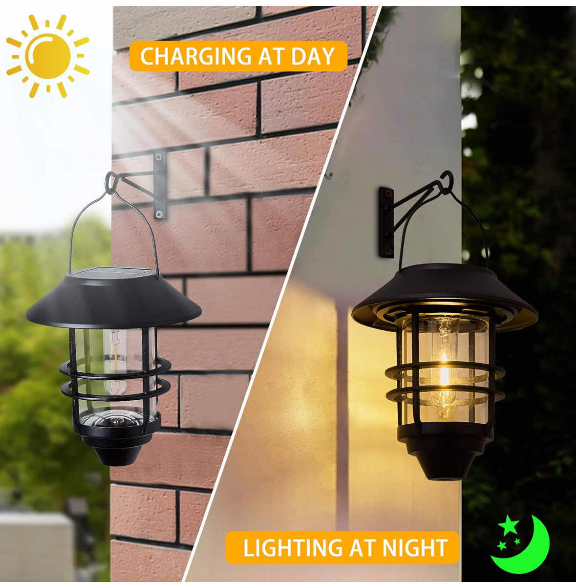 Photo 1 of NEW 2-PACK OF SOLAR OUTDOOR HANGING LANTERN LIGHTS W WALL MOUNT KIT, BLACK