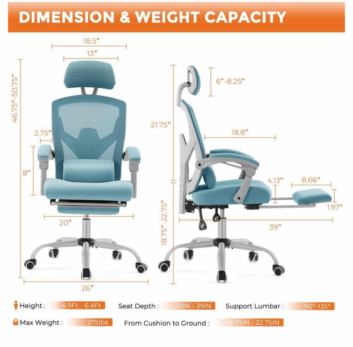 Photo 1 of ERGONOMIC OFFICE CHAIR, HIGH-BACK MESH ROLLING SWIVEL ARMCHAIR W RETRACTABLE FOOTREST (BLUE GREEN)
